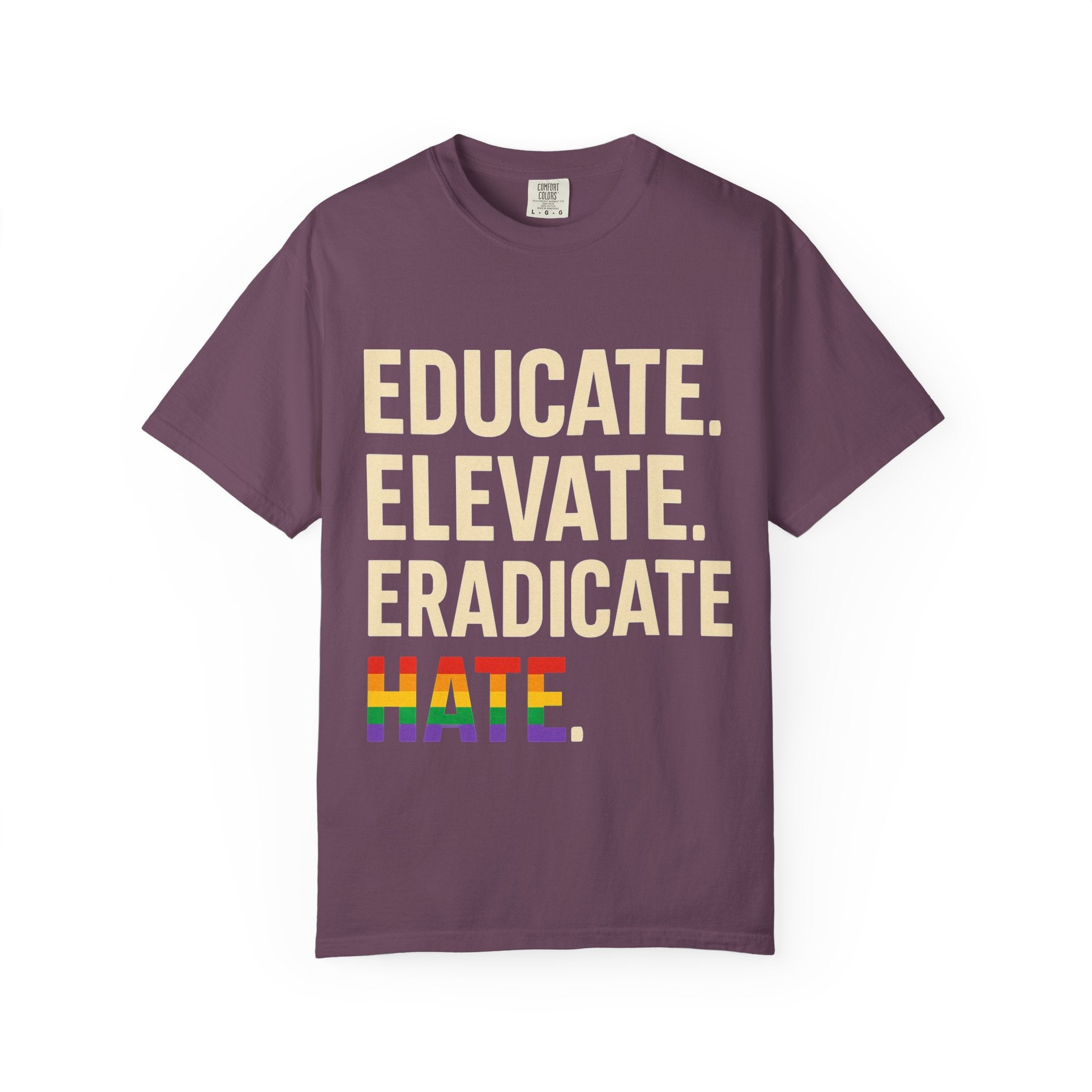 Educate Elevate and Eradicate Hate Shirt Pride Equality T-Shirt Activist Justice Tee LGBTQ Awareness Graphic Tee