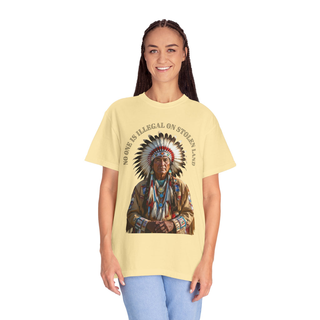 No One Is Illegal On Stolen Land T-Shirt Native American Graphic Tee Indigenous Rights Activist Shirt