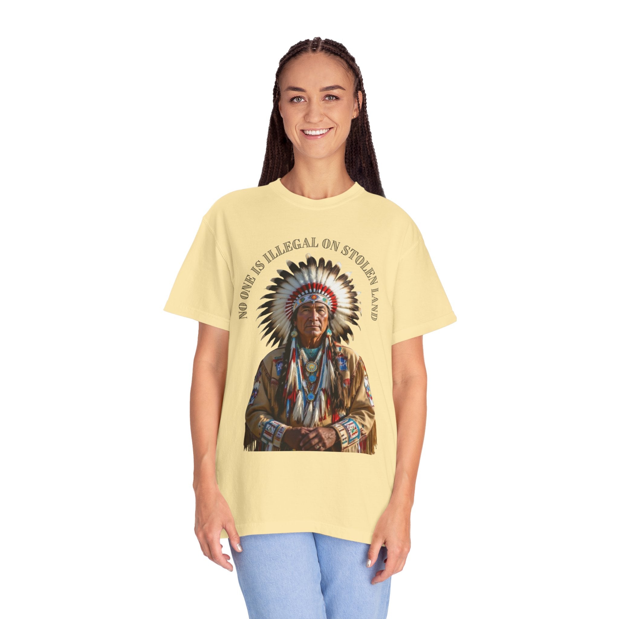 No One Is Illegal On Stolen Land T-Shirt Native American Graphic Tee Indigenous Rights Activist Shirt