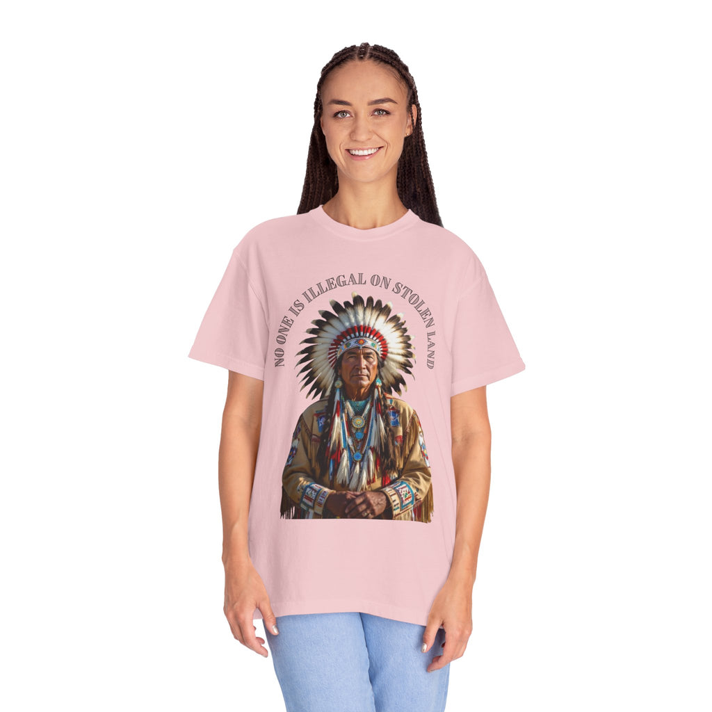 No One Is Illegal On Stolen Land T-Shirt Native American Graphic Tee Indigenous Rights Activist Shirt