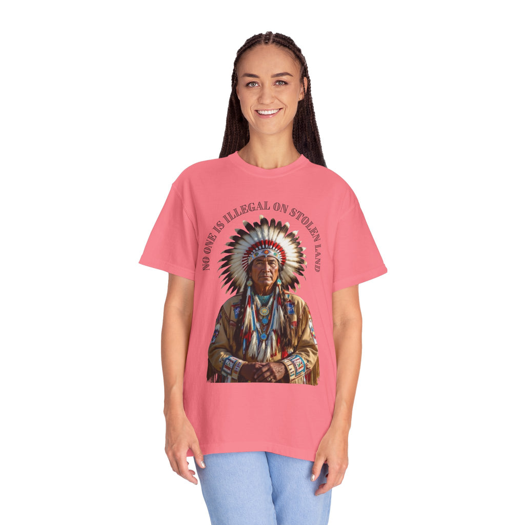 No One Is Illegal On Stolen Land T-Shirt Native American Graphic Tee Indigenous Rights Activist Shirt
