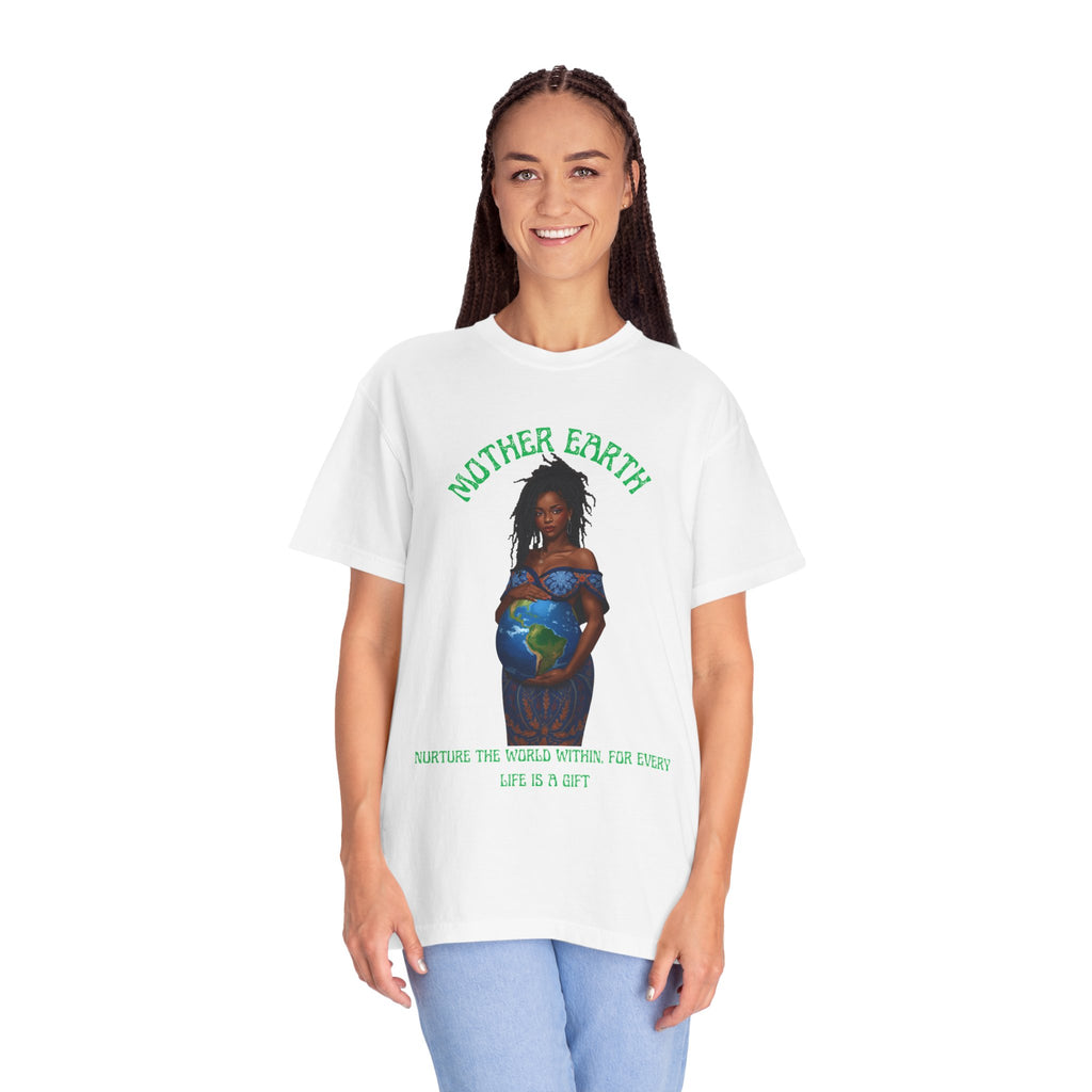 Mother Earth Nurture Shirt The World Within Every Life Is a Gift T Shirt Black Woman Art Nature Lover Tee Eco Conscious Graphic Tee