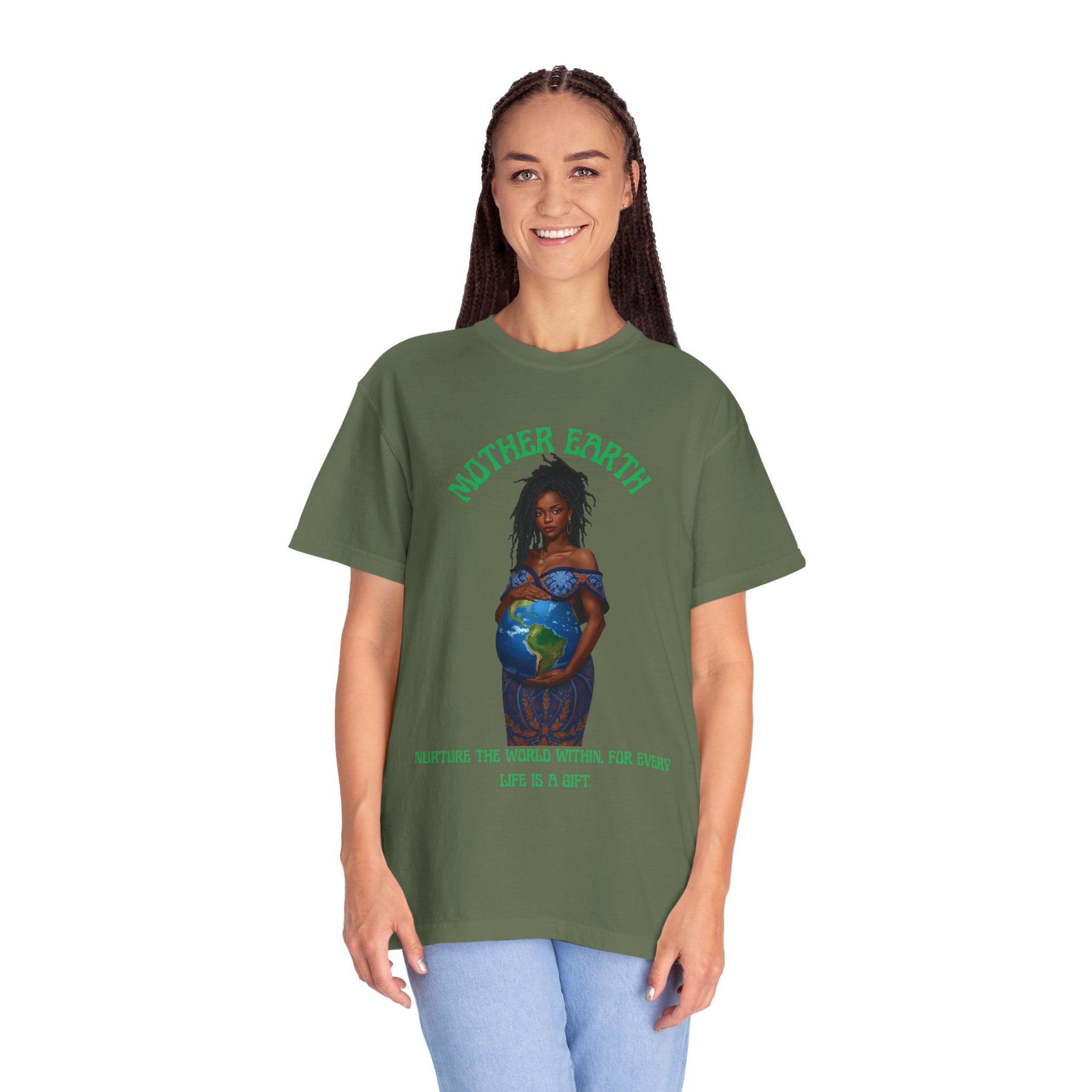 Mother Earth Nurture Shirt The World Within Every Life Is a Gift T Shirt Black Woman Art Nature Lover Tee Eco Conscious Graphic Tee