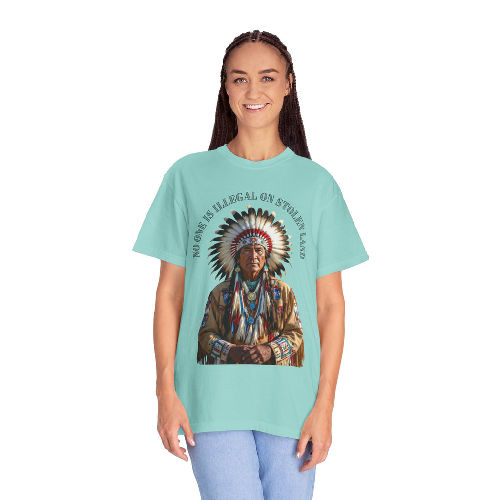 No One Is Illegal On Stolen Land T-Shirt Native American Graphic Tee Indigenous Rights Activist Shirt