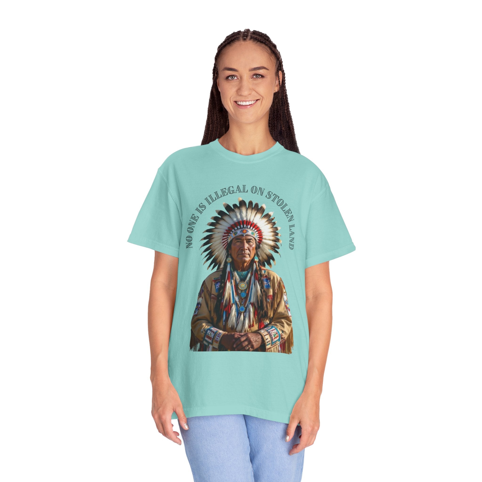 No One Is Illegal On Stolen Land T-Shirt Native American Graphic Tee Indigenous Rights Activist Shirt