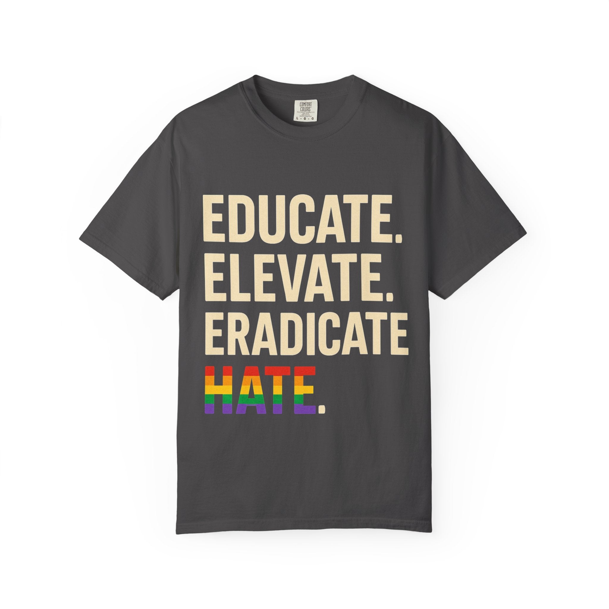 Educate Elevate and Eradicate Hate Shirt Pride Equality T-Shirt Activist Justice Tee LGBTQ Awareness Graphic Tee