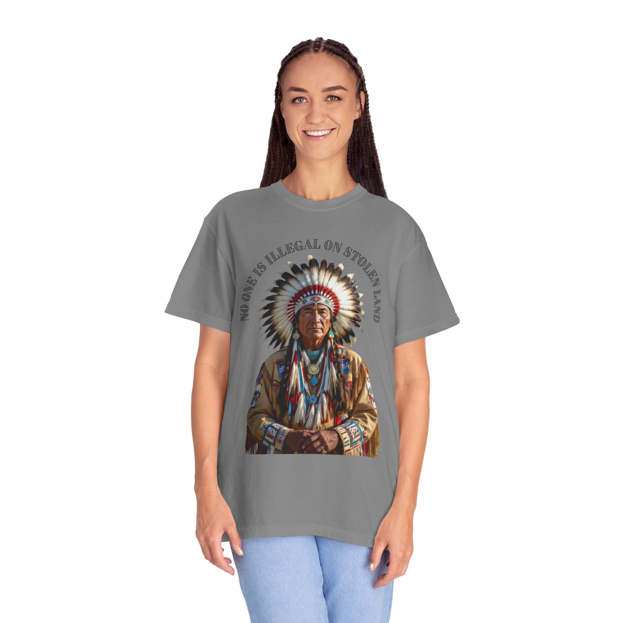 No One Is Illegal On Stolen Land T-Shirt Native American Graphic Tee Indigenous Rights Activist Shirt