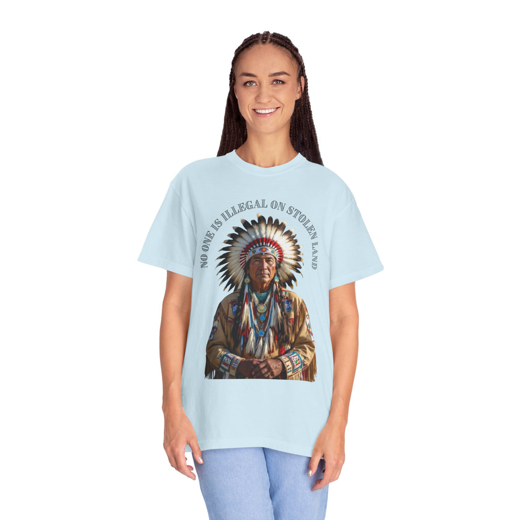 No One Is Illegal On Stolen Land T-Shirt Native American Graphic Tee Indigenous Rights Activist Shirt