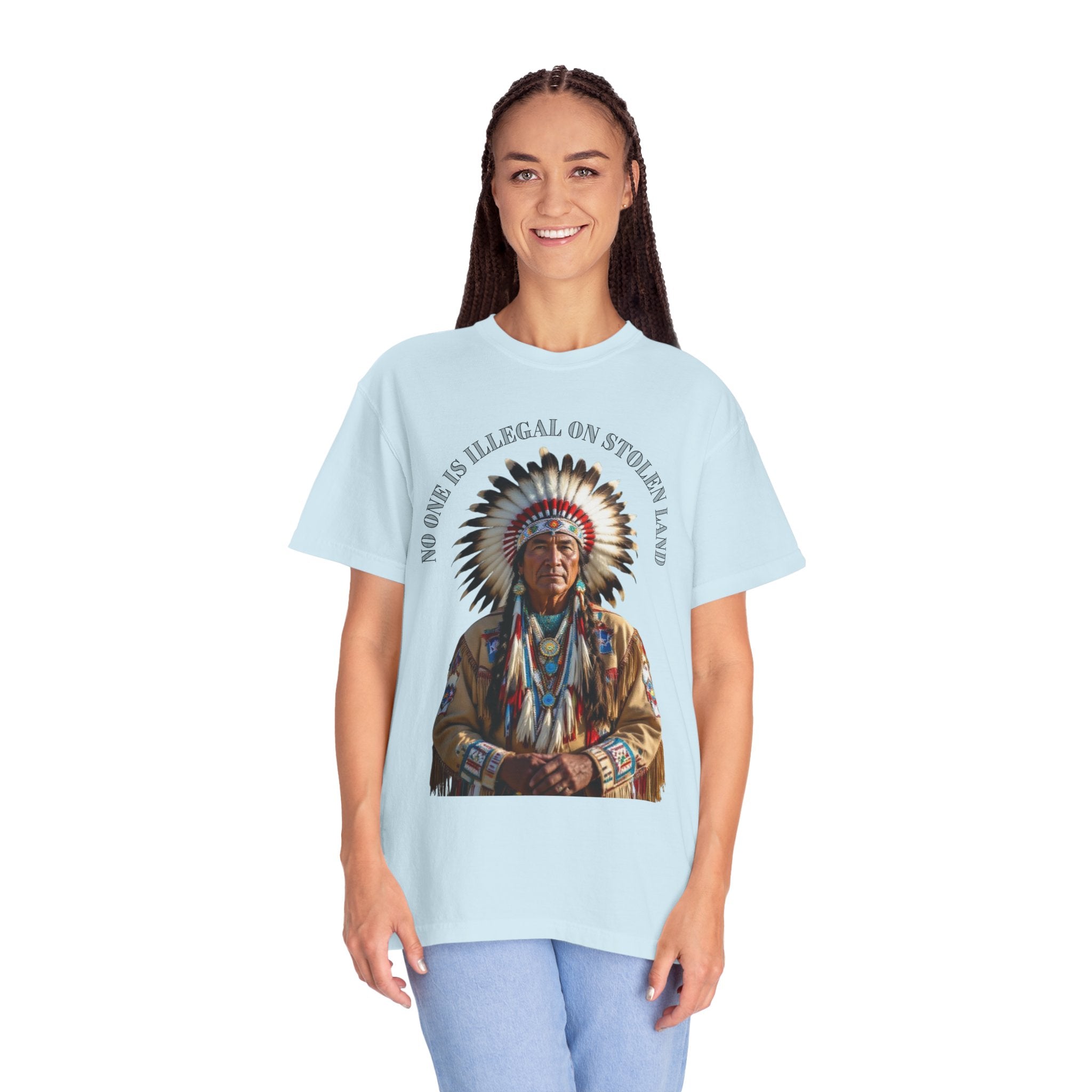 No One Is Illegal On Stolen Land T-Shirt Native American Graphic Tee Indigenous Rights Activist Shirt