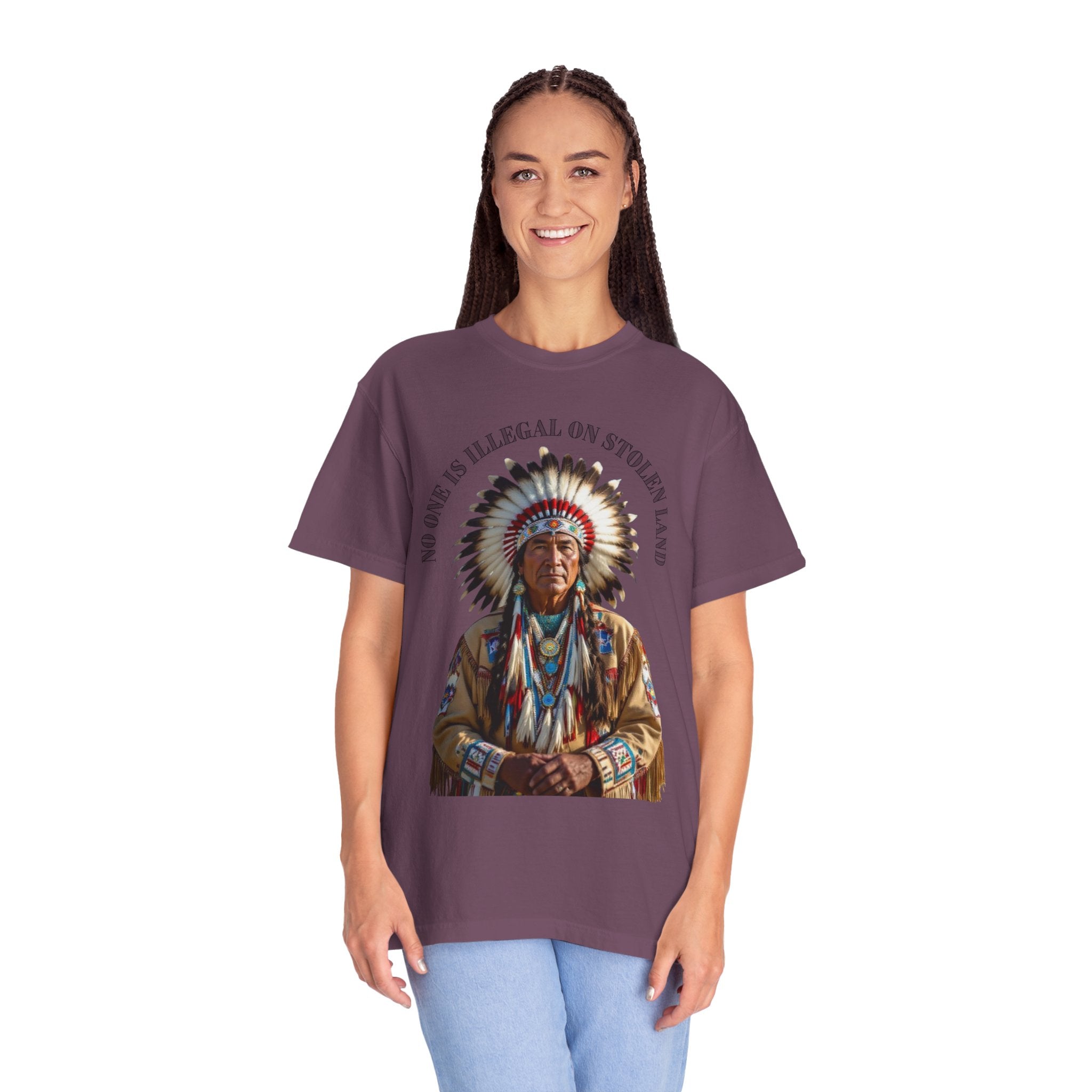 No One Is Illegal On Stolen Land T-Shirt Native American Graphic Tee Indigenous Rights Activist Shirt