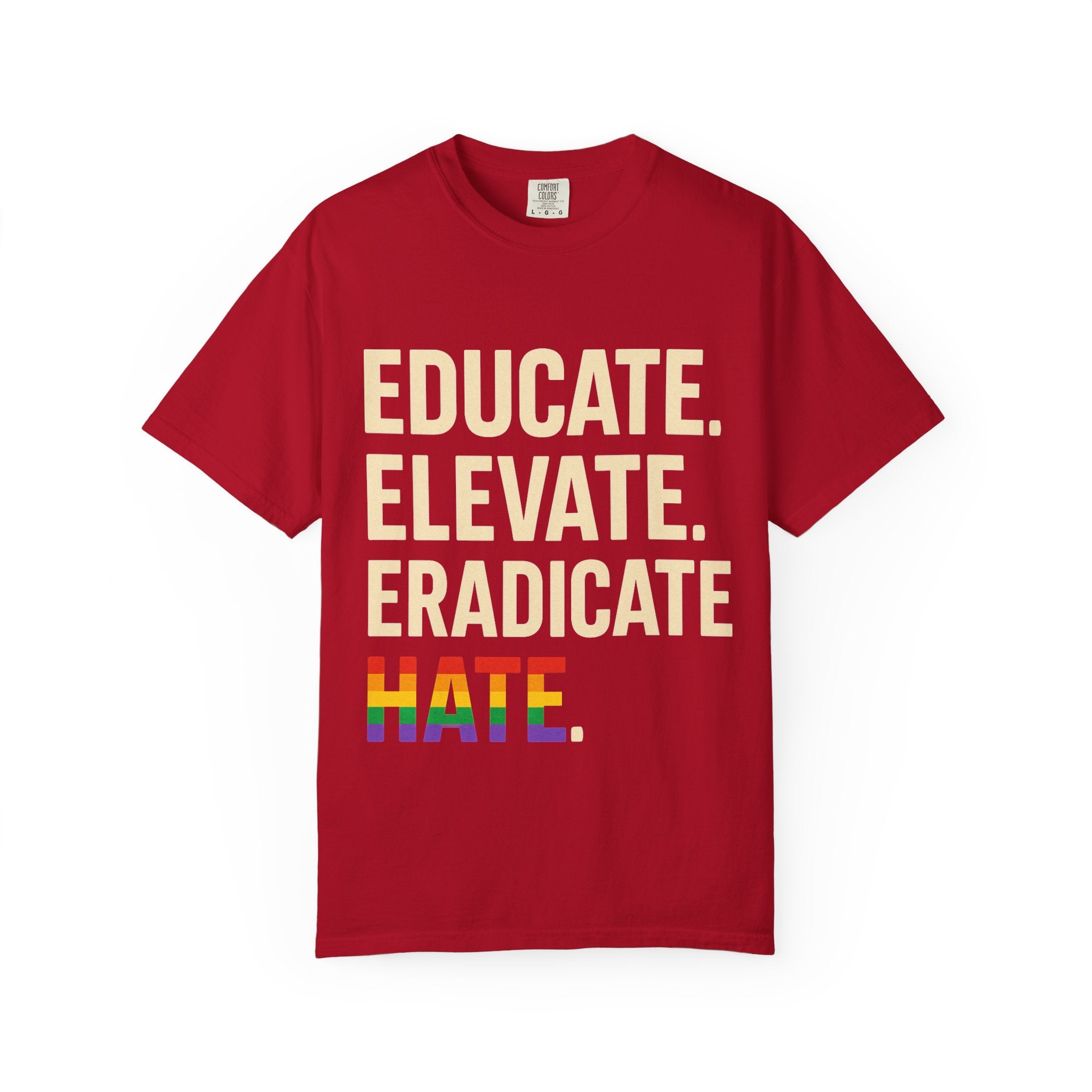 Educate Elevate and Eradicate Hate Shirt Pride Equality T-Shirt Activist Justice Tee LGBTQ Awareness Graphic Tee