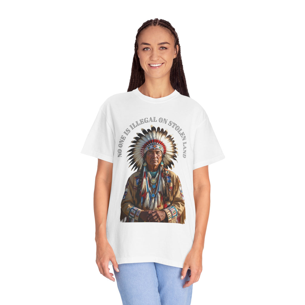 No One Is Illegal On Stolen Land T-Shirt Native American Graphic Tee Indigenous Rights Activist Shirt