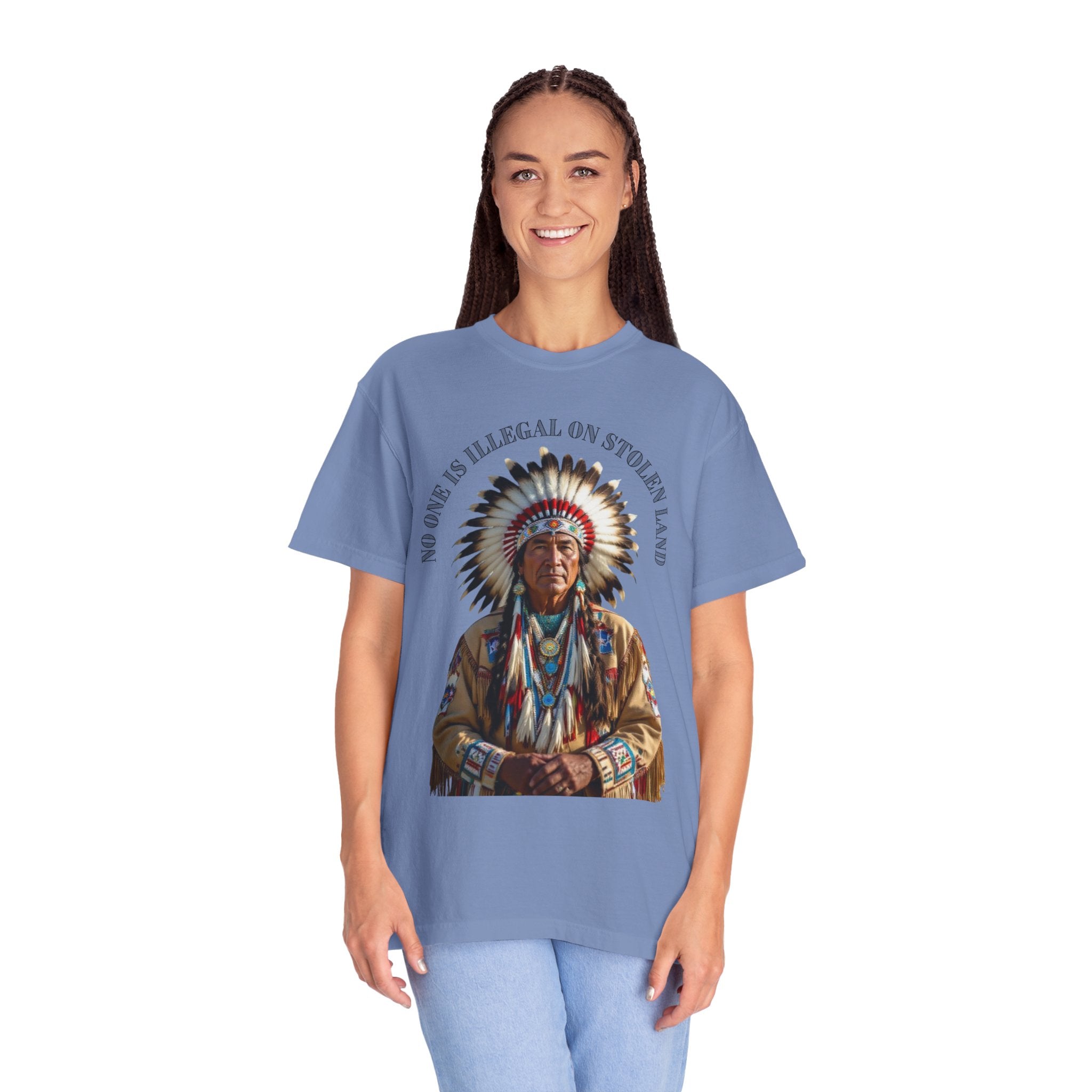 No One Is Illegal On Stolen Land T-Shirt Native American Graphic Tee Indigenous Rights Activist Shirt