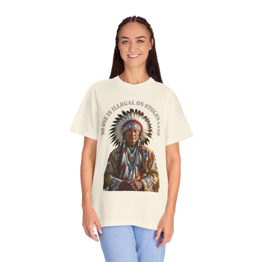 No One Is Illegal On Stolen Land T-Shirt Native American Graphic Tee Indigenous Rights Activist Shirt