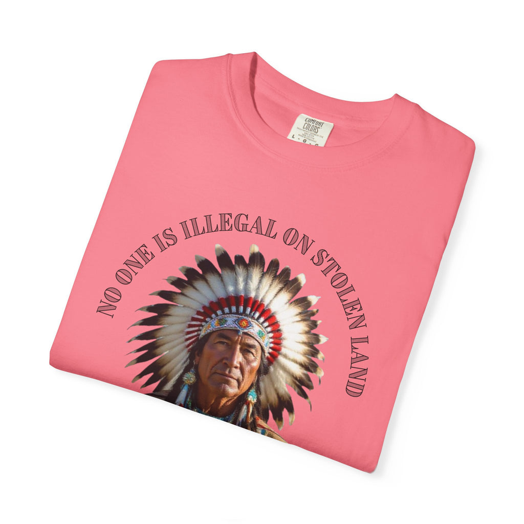 No One Is Illegal On Stolen Land T-Shirt Native American Graphic Tee Indigenous Rights Activist Shirt