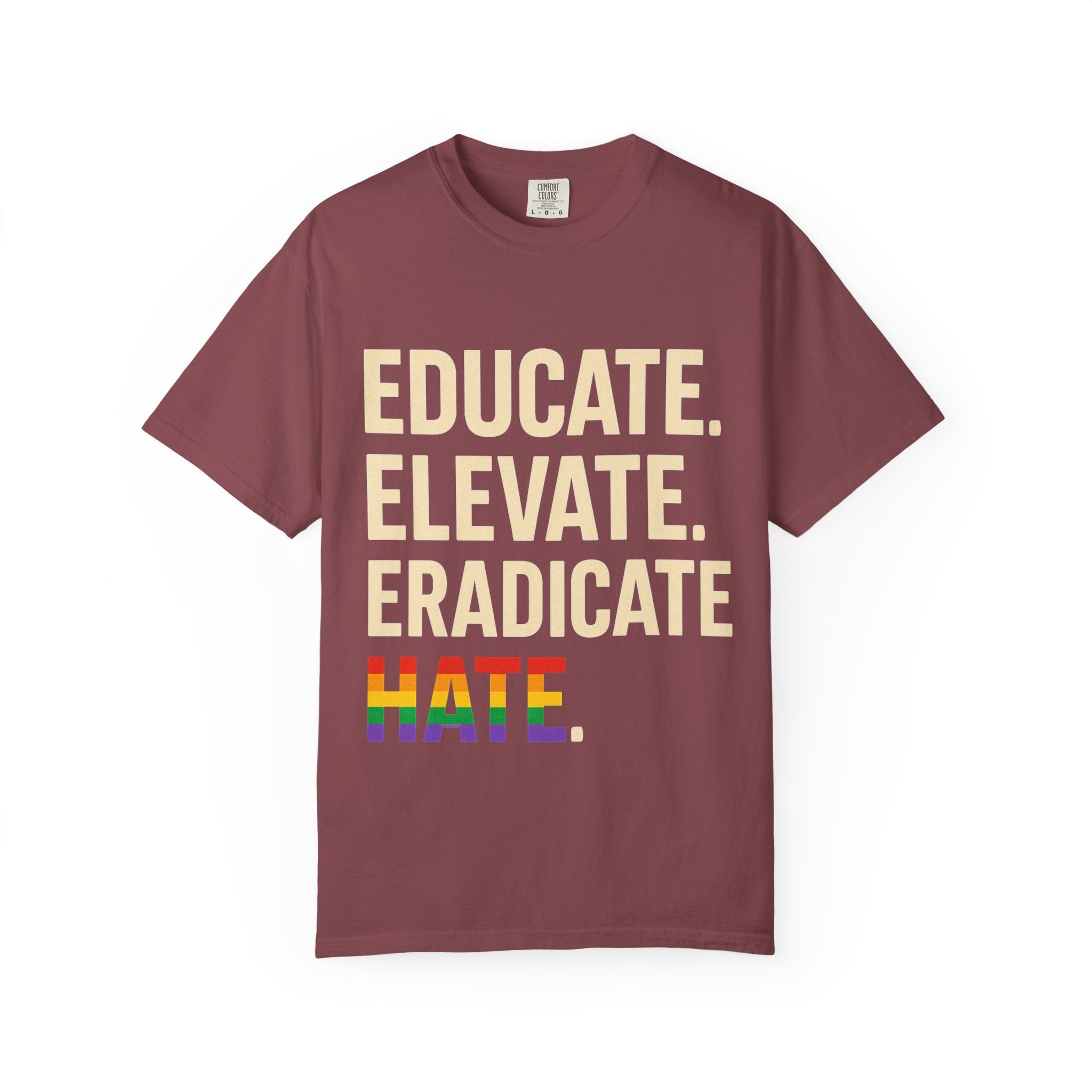 Educate Elevate and Eradicate Hate Shirt Pride Equality T-Shirt Activist Justice Tee LGBTQ Awareness Graphic Tee