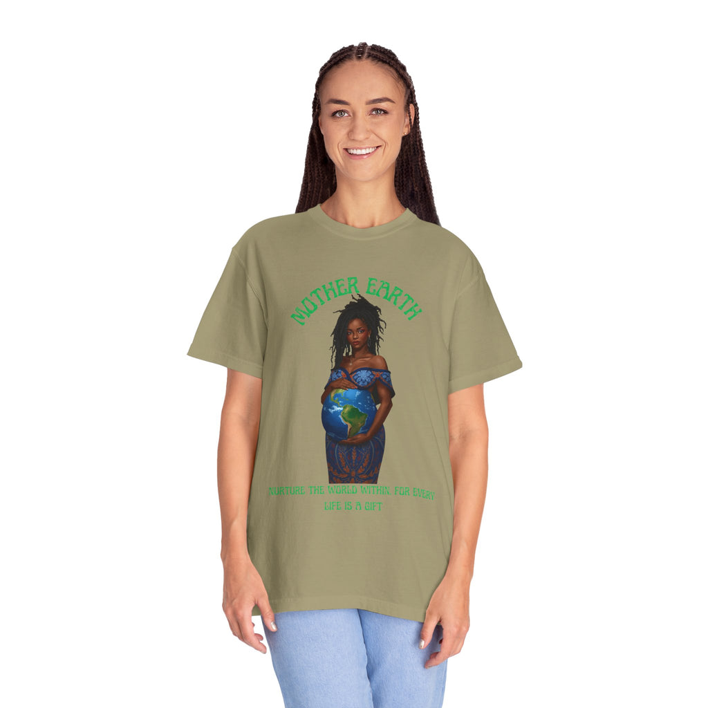 Mother Earth Nurture Shirt The World Within Every Life Is a Gift T Shirt Black Woman Art Nature Lover Tee Eco Conscious Graphic Tee