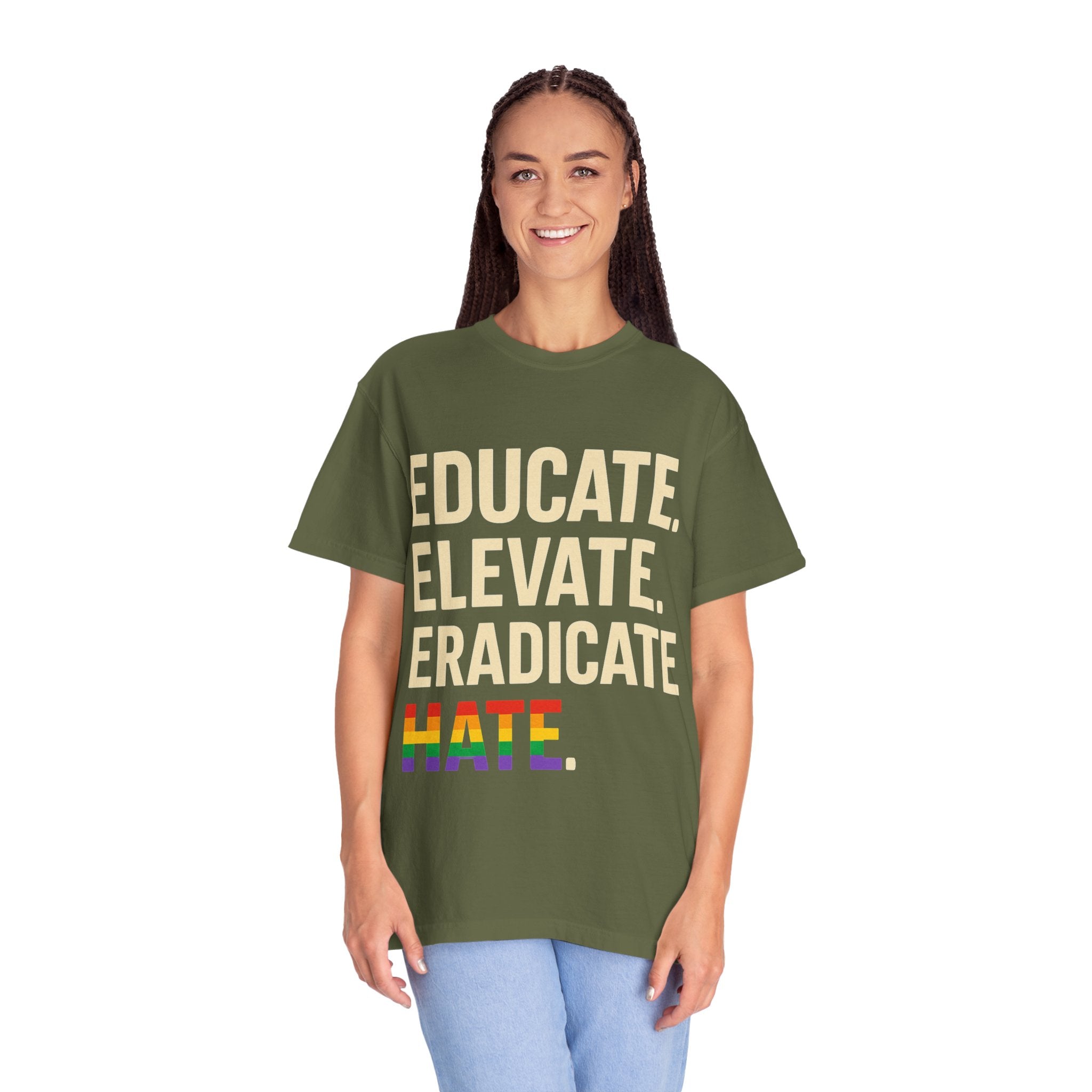 Educate Elevate and Eradicate Hate Shirt Pride Equality T-Shirt Activist Justice Tee LGBTQ Awareness Graphic Tee