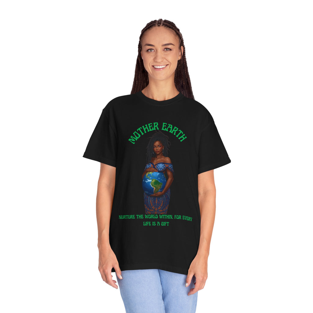 Mother Earth Nurture Shirt The World Within Every Life Is a Gift T Shirt Black Woman Art Nature Lover Tee Eco Conscious Graphic Tee
