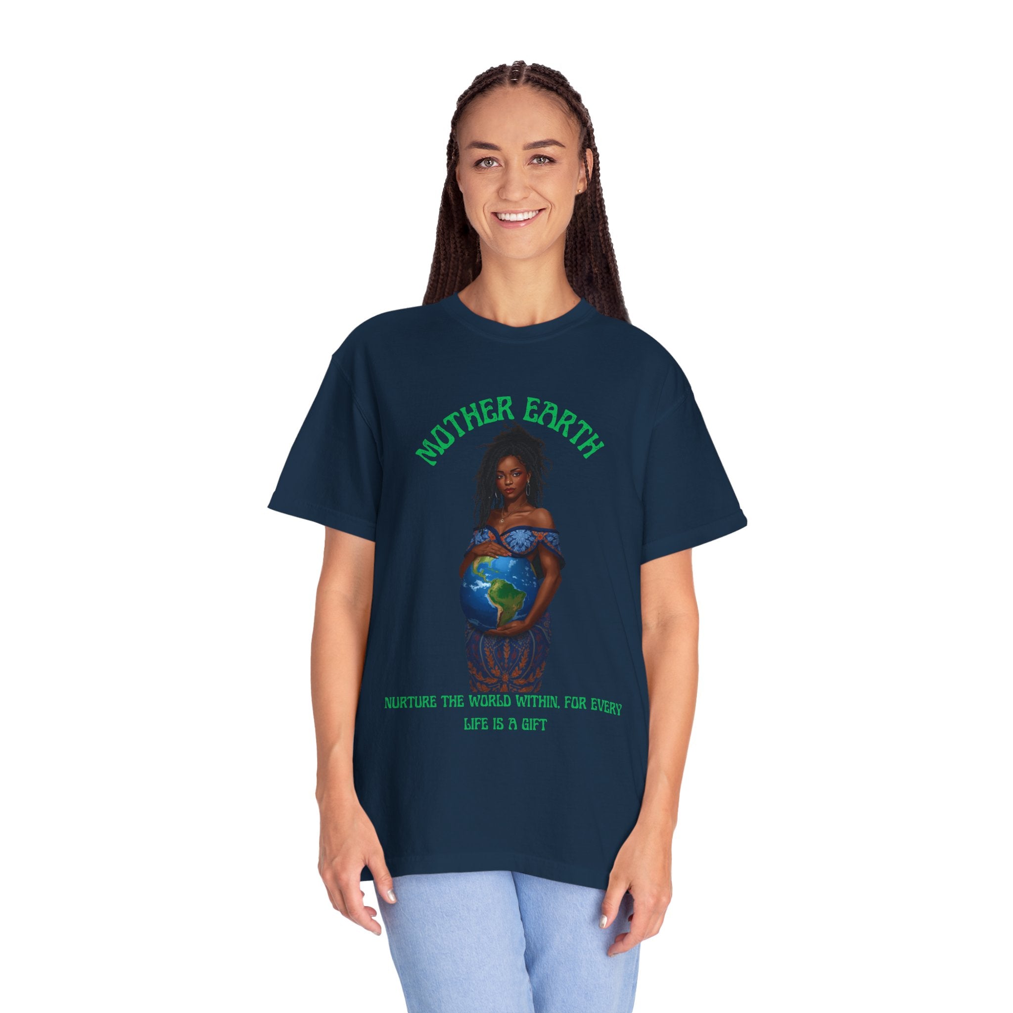 Mother Earth Nurture Shirt The World Within Every Life Is a Gift T Shirt Black Woman Art Nature Lover Tee Eco Conscious Graphic Tee