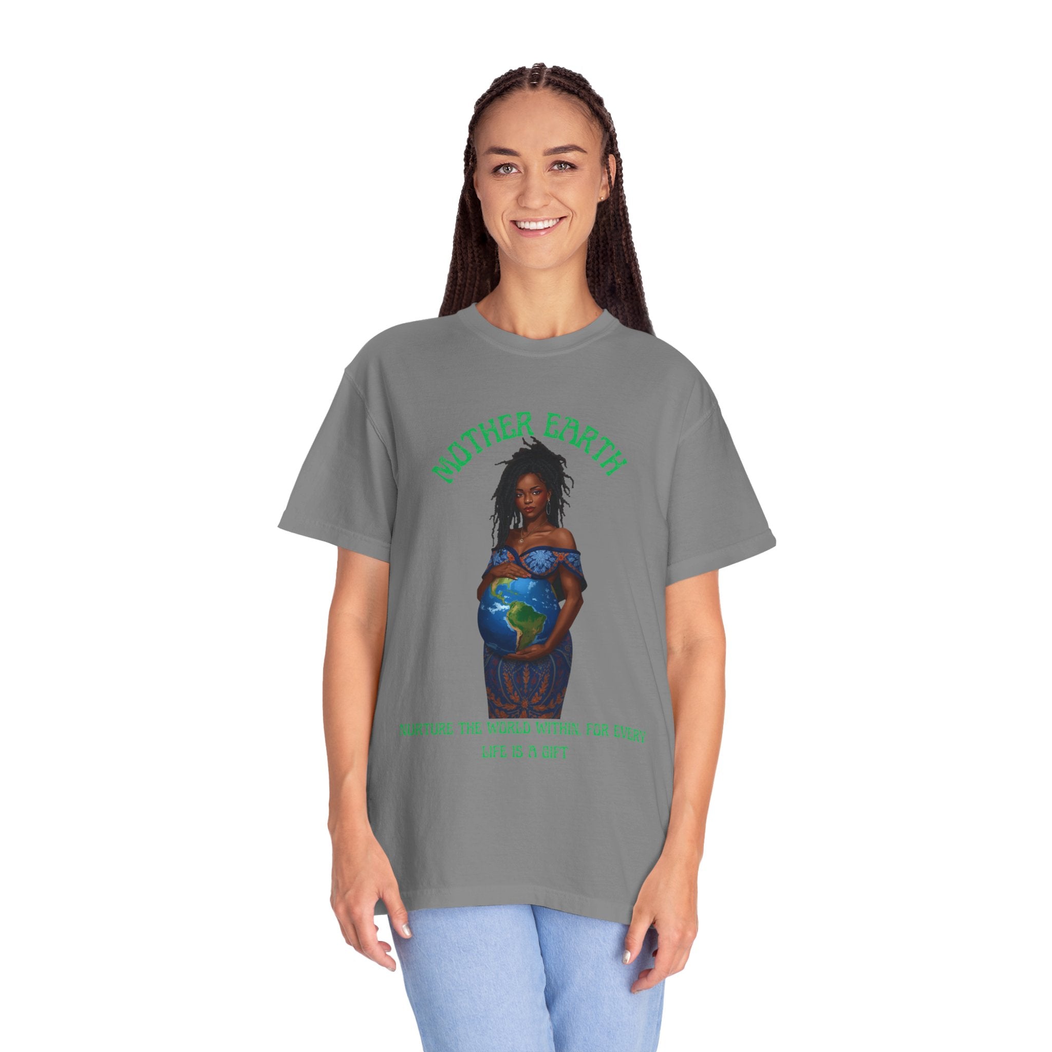 Mother Earth Nurture Shirt The World Within Every Life Is a Gift T Shirt Black Woman Art Nature Lover Tee Eco Conscious Graphic Tee