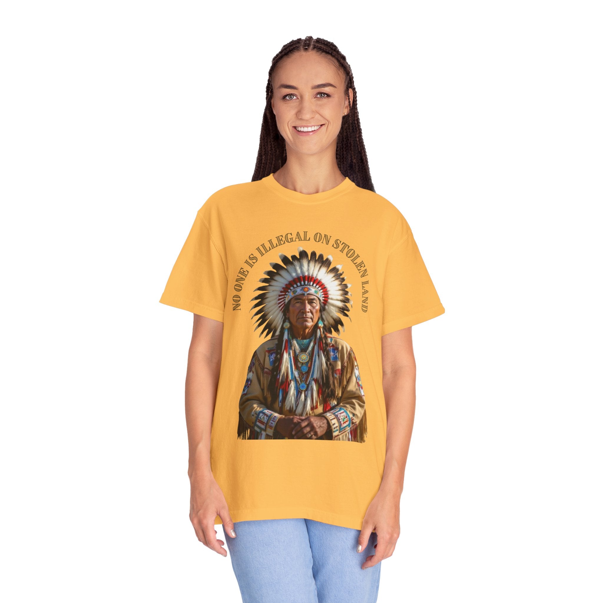 No One Is Illegal On Stolen Land T-Shirt Native American Graphic Tee Indigenous Rights Activist Shirt