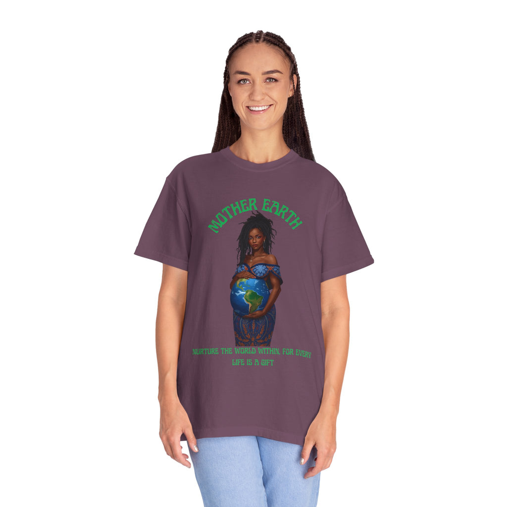 Mother Earth Nurture Shirt The World Within Every Life Is a Gift T Shirt Black Woman Art Nature Lover Tee Eco Conscious Graphic Tee